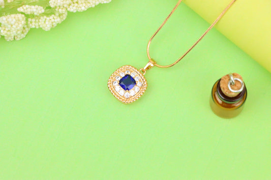 Elegant Blue Square Pendant with Sparkling Crystal Border, XPPT1664 (2163-1)