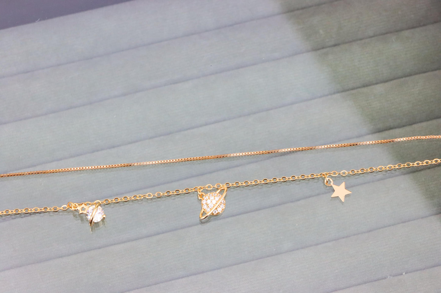 Rose Gold Double Layer Anklet with Planet and Star Charms, XPAL1049 (2105-8)