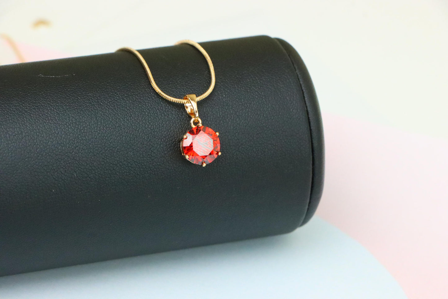 Deep Red Round Pendant in Rose Gold Setting with Prong Mount Design, XPPT149 (2139-4)