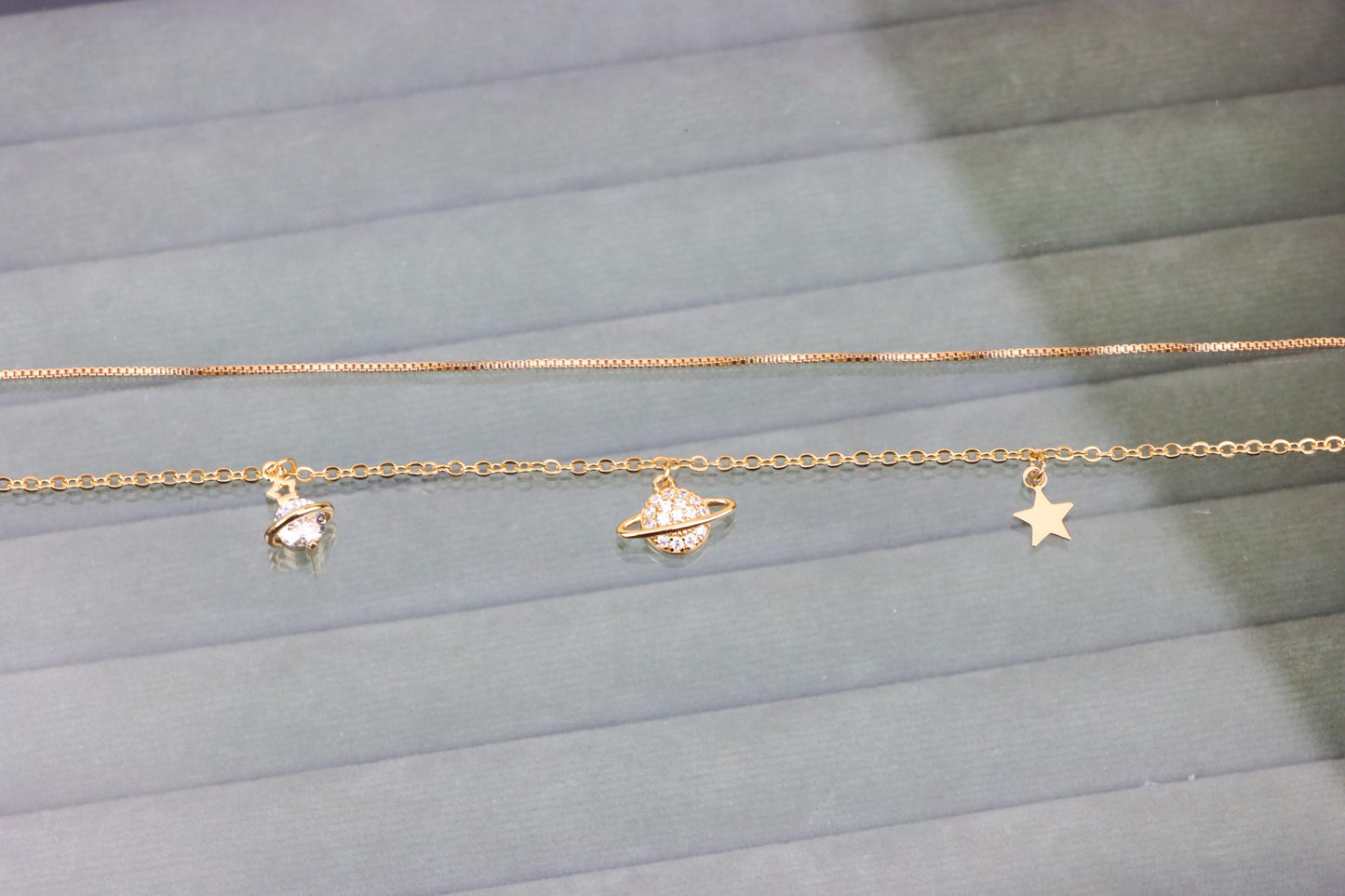 Rose Gold Double Layer Anklet with Planet and Star Charms, XPAL1049 (2105-8)