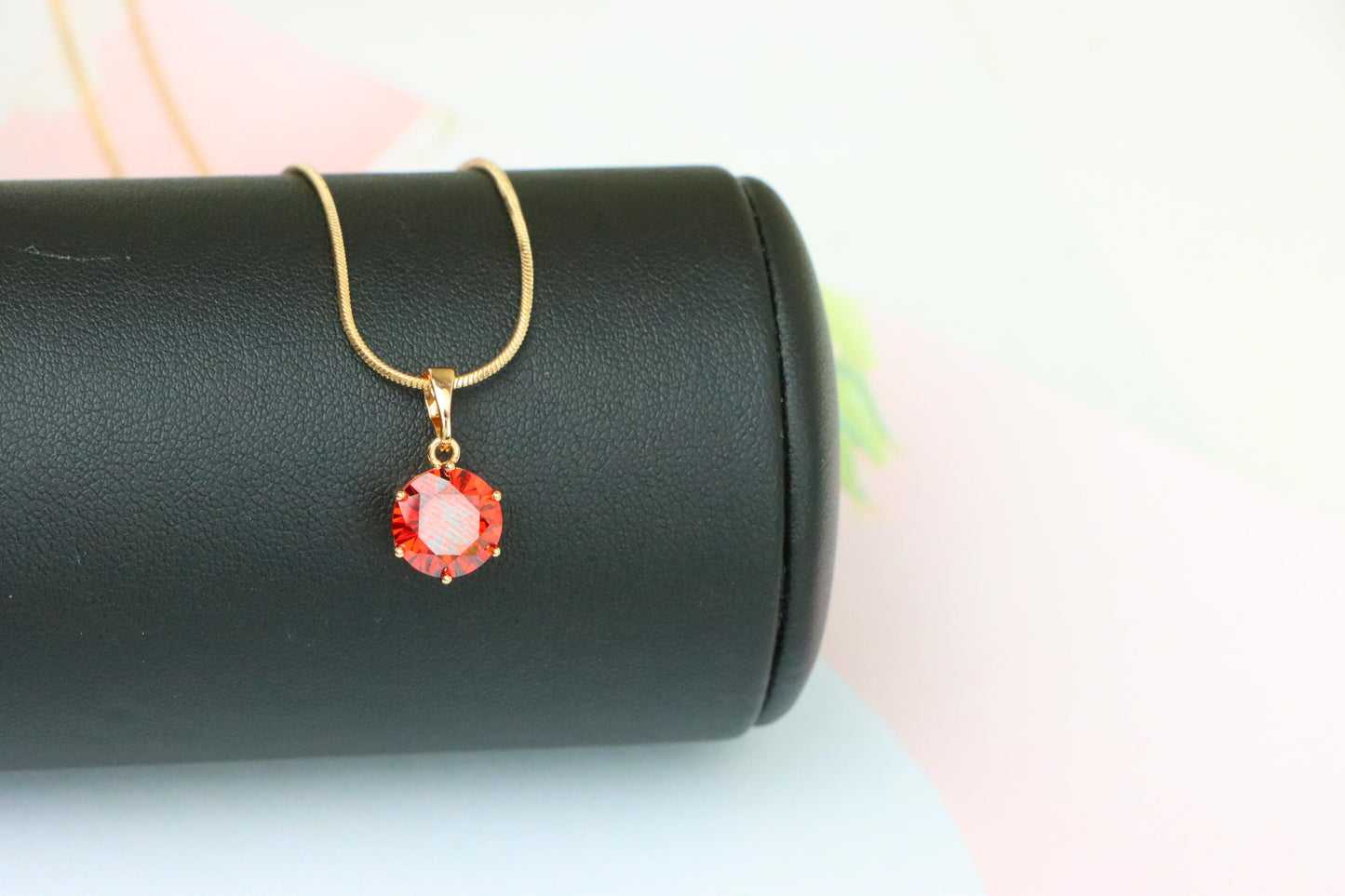 Deep Red Round Pendant in Rose Gold Setting with Prong Mount Design, XPPT149 (2139-4)