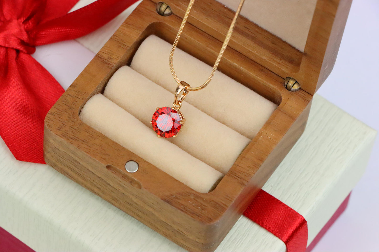 Deep Red Round Pendant in Rose Gold Setting with Prong Mount Design, XPPT149 (2139-4)