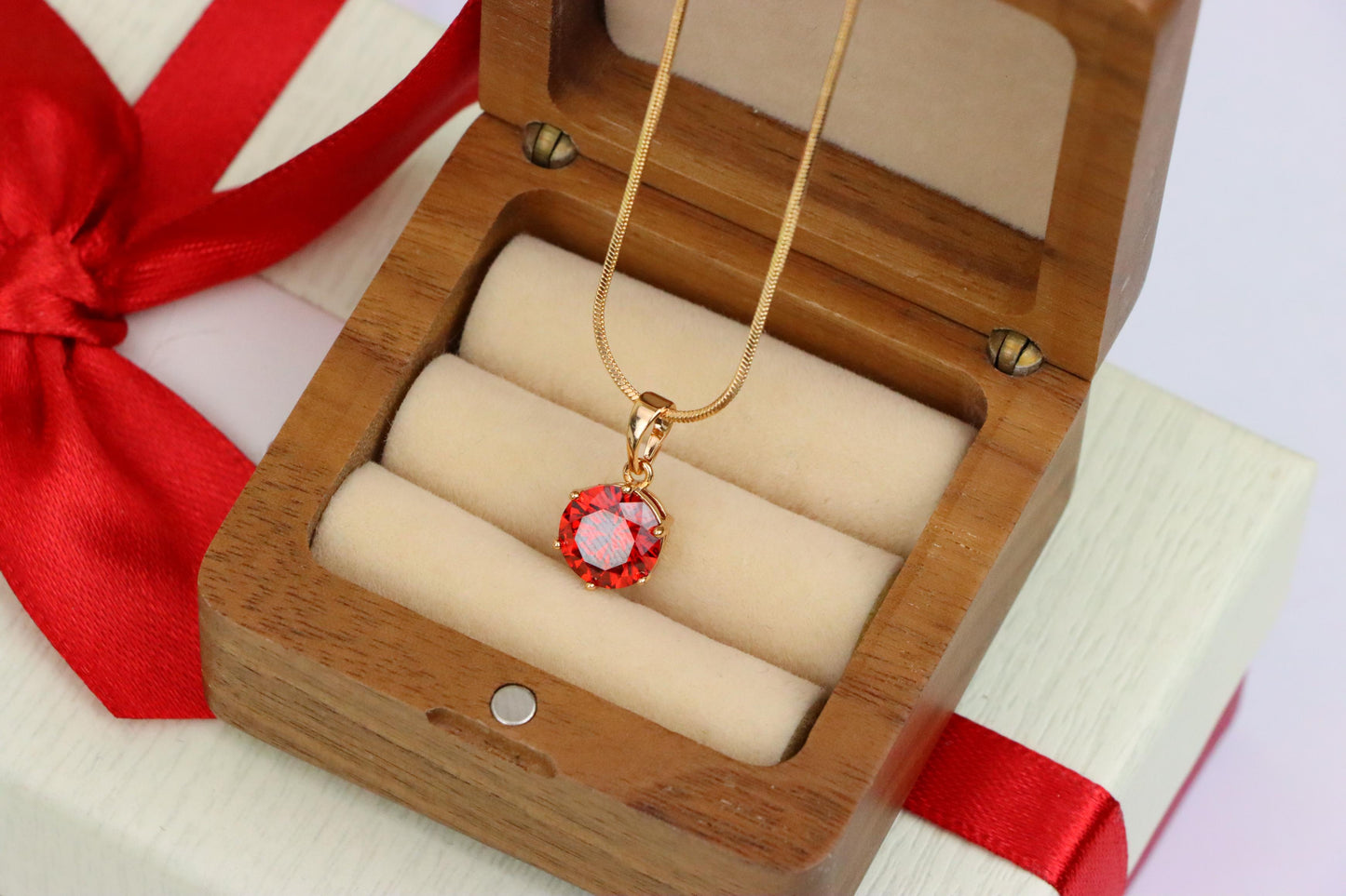 Deep Red Round Pendant in Rose Gold Setting with Prong Mount Design, XPPT149 (2139-4)