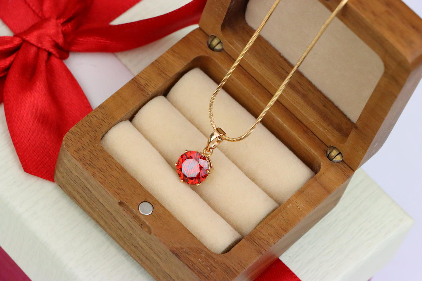 Deep Red Round Pendant in Rose Gold Setting with Prong Mount Design, XPPT149 (2139-4)