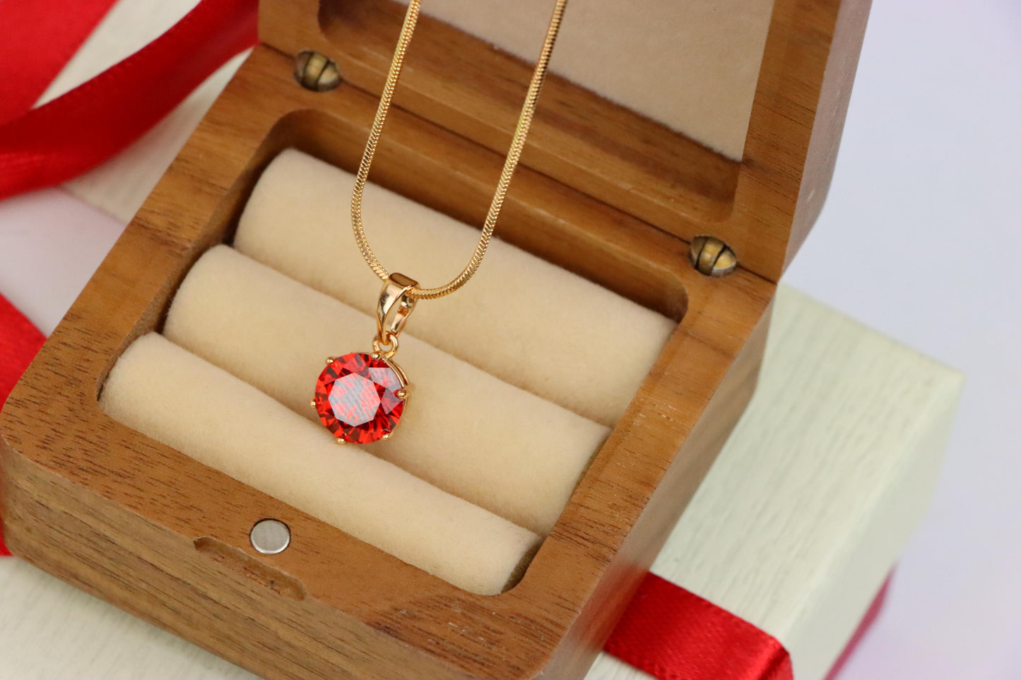 Deep Red Round Pendant in Rose Gold Setting with Prong Mount Design, XPPT149 (2139-4)