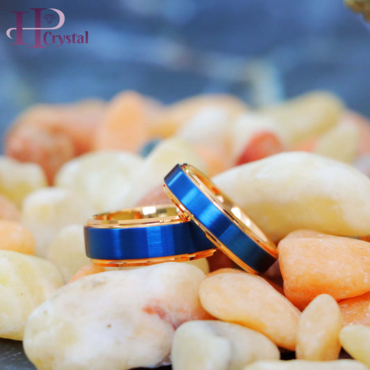 Two-tone Rose & Blue IP Stepped Edge Tungsten Ring