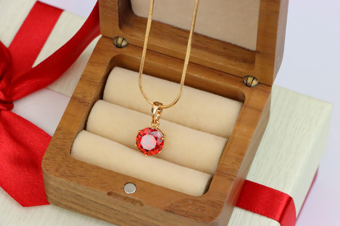 Deep Red Round Pendant in Rose Gold Setting with Prong Mount Design, XPPT149 (2139-4)