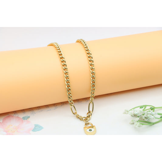Bold Chunky Chain Necklace with Evil Eye Padlock Charm, XPNL0355 (2036-5)