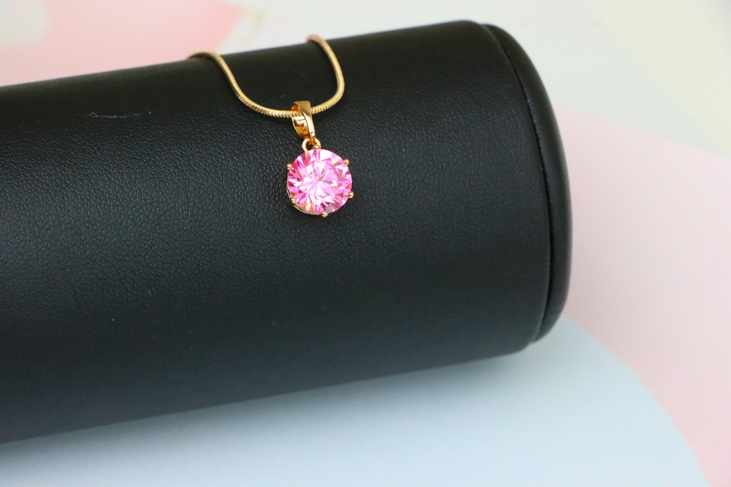 Pink Round Pendant in Rose Gold with Sparkling Faceted Stone, XPPT1499 (2139-4)