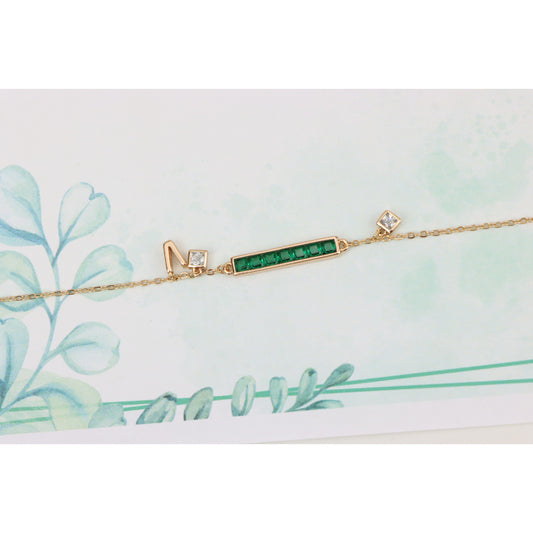 Emerald Green Bar Charm Rose Gold Bracelet with CZ Accents, XPBL0806 (2081-5)