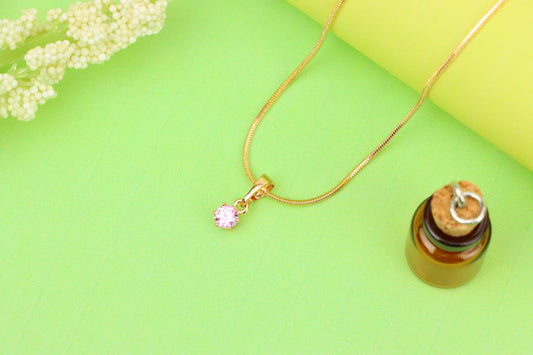 Tiny Round Pink Pendant in Gold Finish for Delicate Everyday Look, XPPT1653 (2163-2)