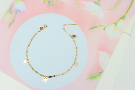 Delicate Rose Gold Anklet with Cute Flower and Star Charms, XPAL1052 (2106-1)