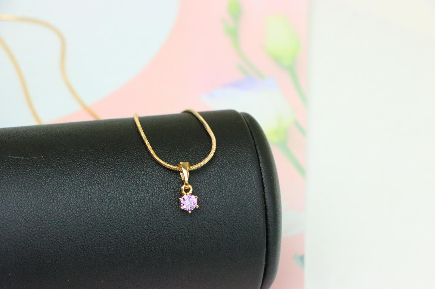 Tiny Round Purple Pendant in Gold Finish for Elegant Everyday Wear, XPPT1654 (2163-2)