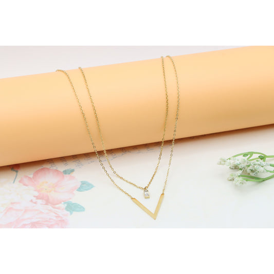 Yellow Gold Double Layer V Pendant Necklace, XPNL0359 (2036-9)