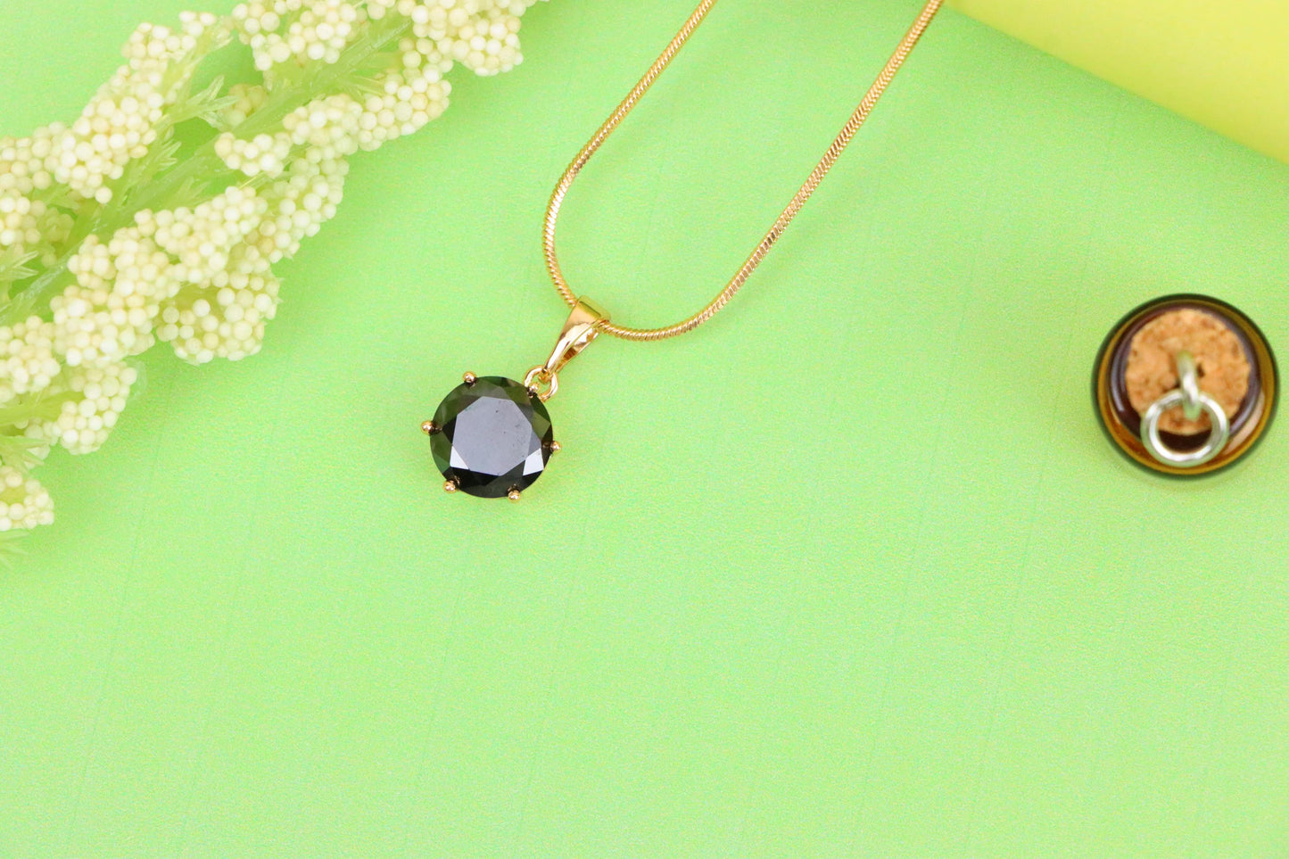 Classic Round Black Pendant in Rose Gold with Glossy Faceted Finish, XPPT1501 (2139-4)