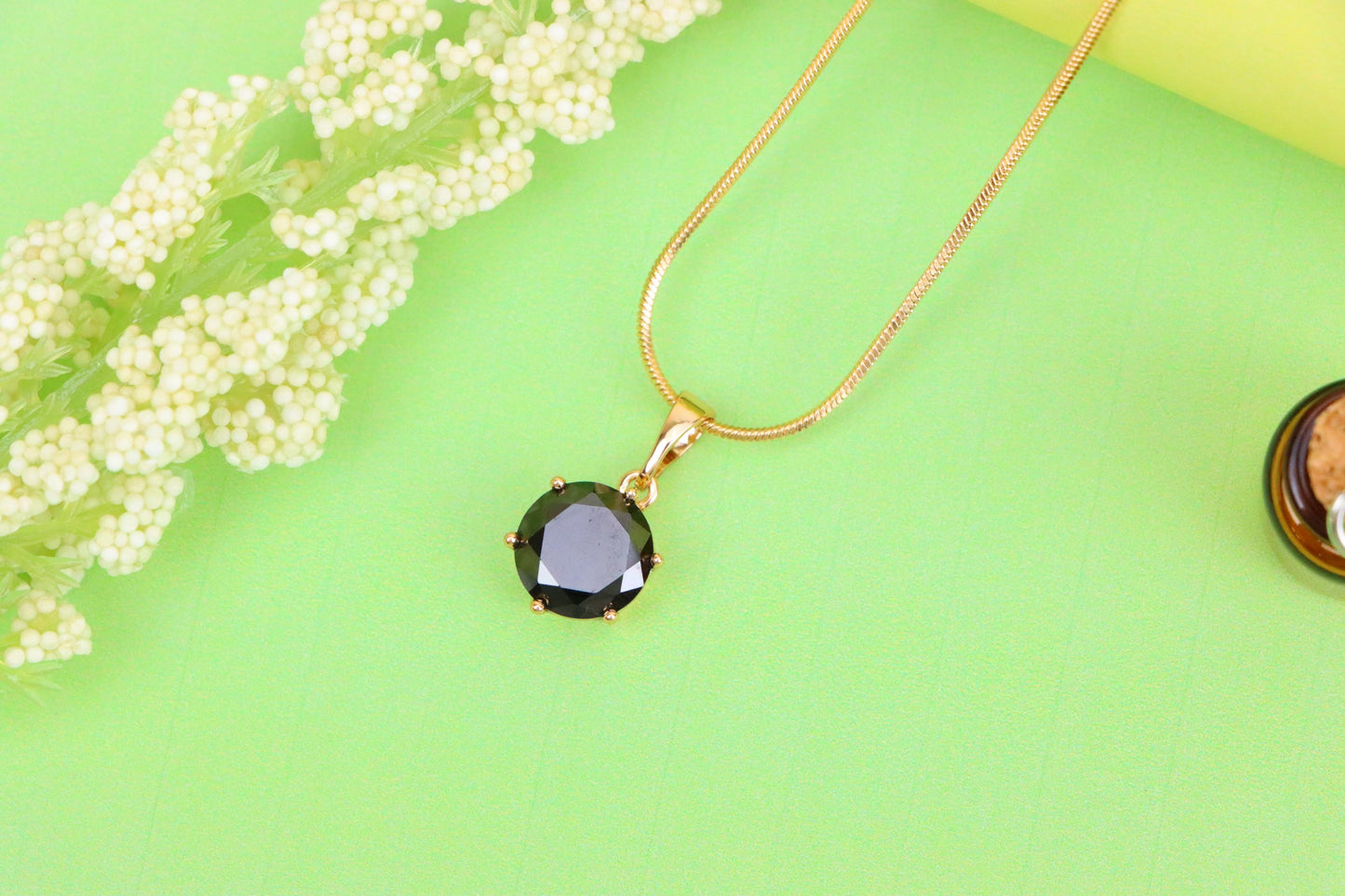 Classic Round Black Pendant in Rose Gold with Glossy Faceted Finish, XPPT1501 (2139-4)