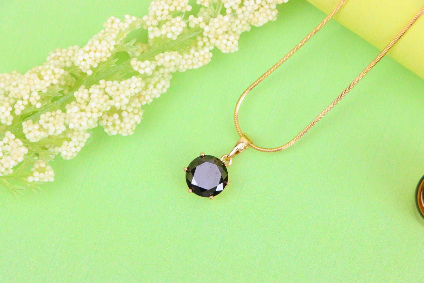 Classic Round Black Pendant in Rose Gold with Glossy Faceted Finish, XPPT1501 (2139-4)
