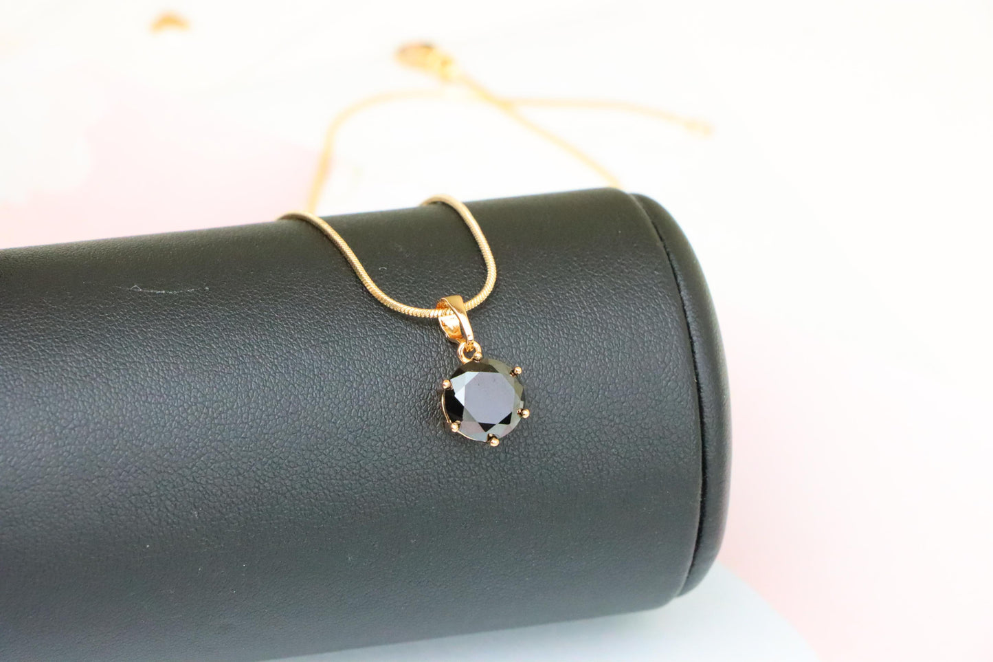 Classic Round Black Pendant in Rose Gold with Glossy Faceted Finish, XPPT1501 (2139-4)