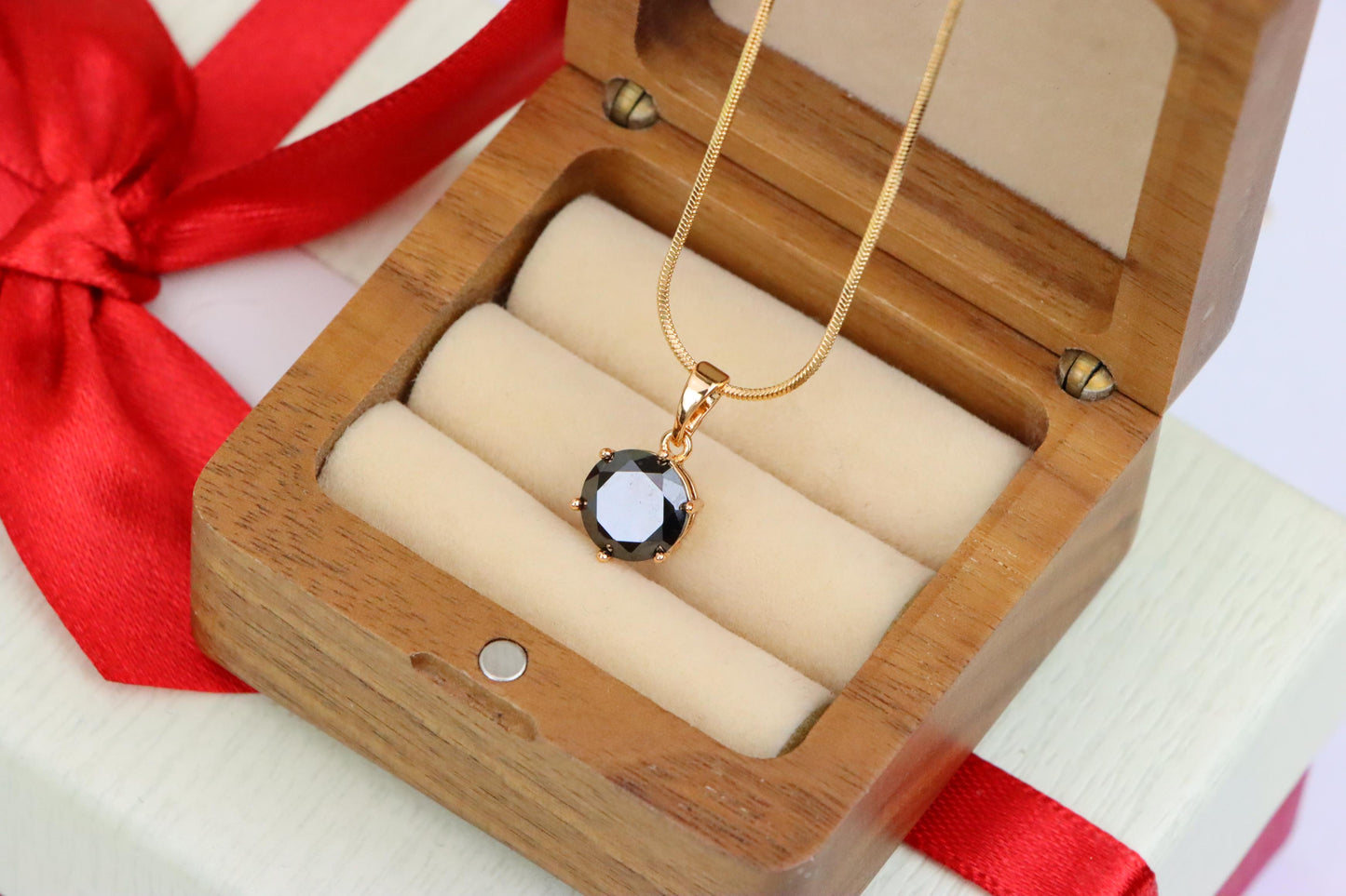 Classic Round Black Pendant in Rose Gold with Glossy Faceted Finish, XPPT1501 (2139-4)