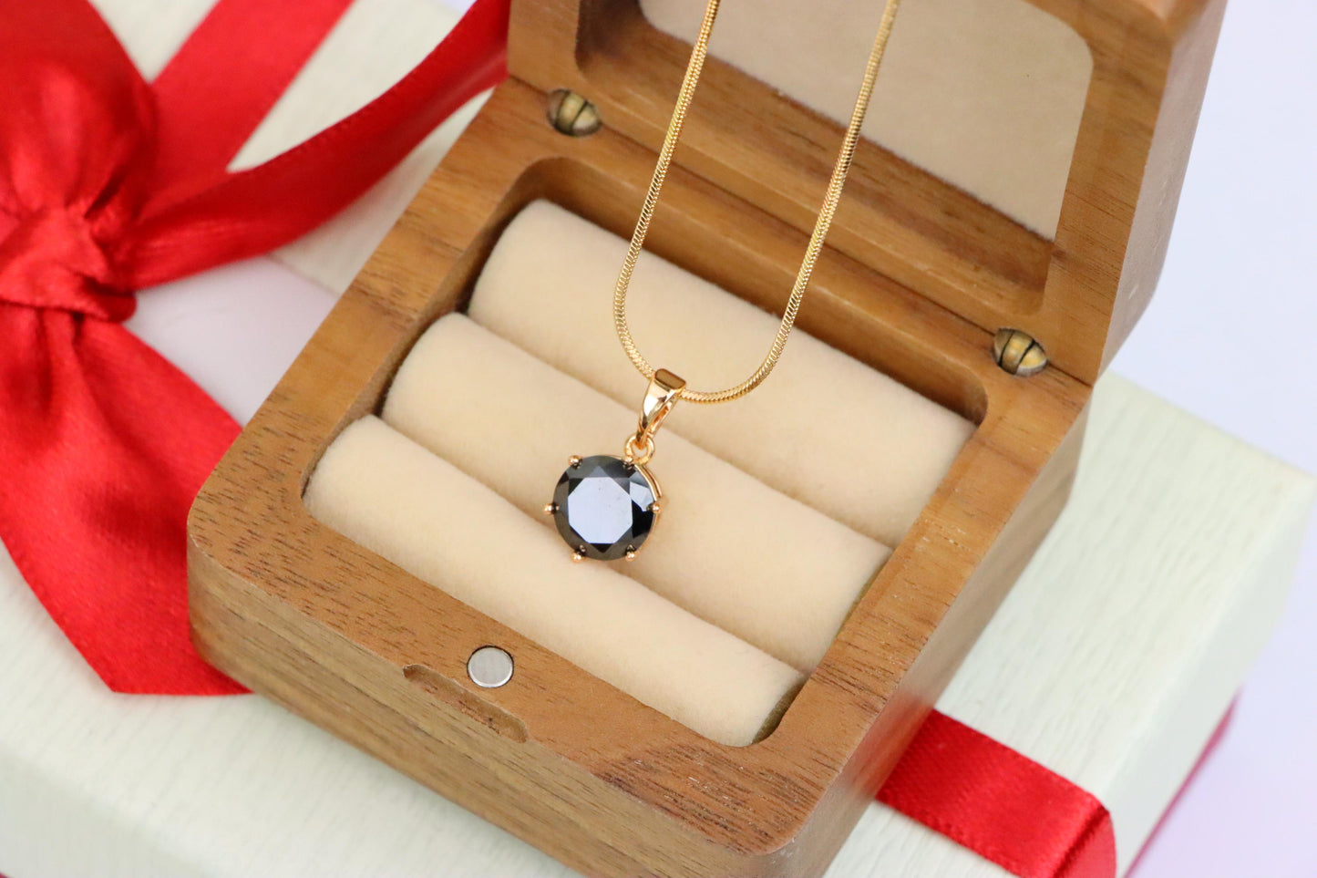 Classic Round Black Pendant in Rose Gold with Glossy Faceted Finish, XPPT1501 (2139-4)