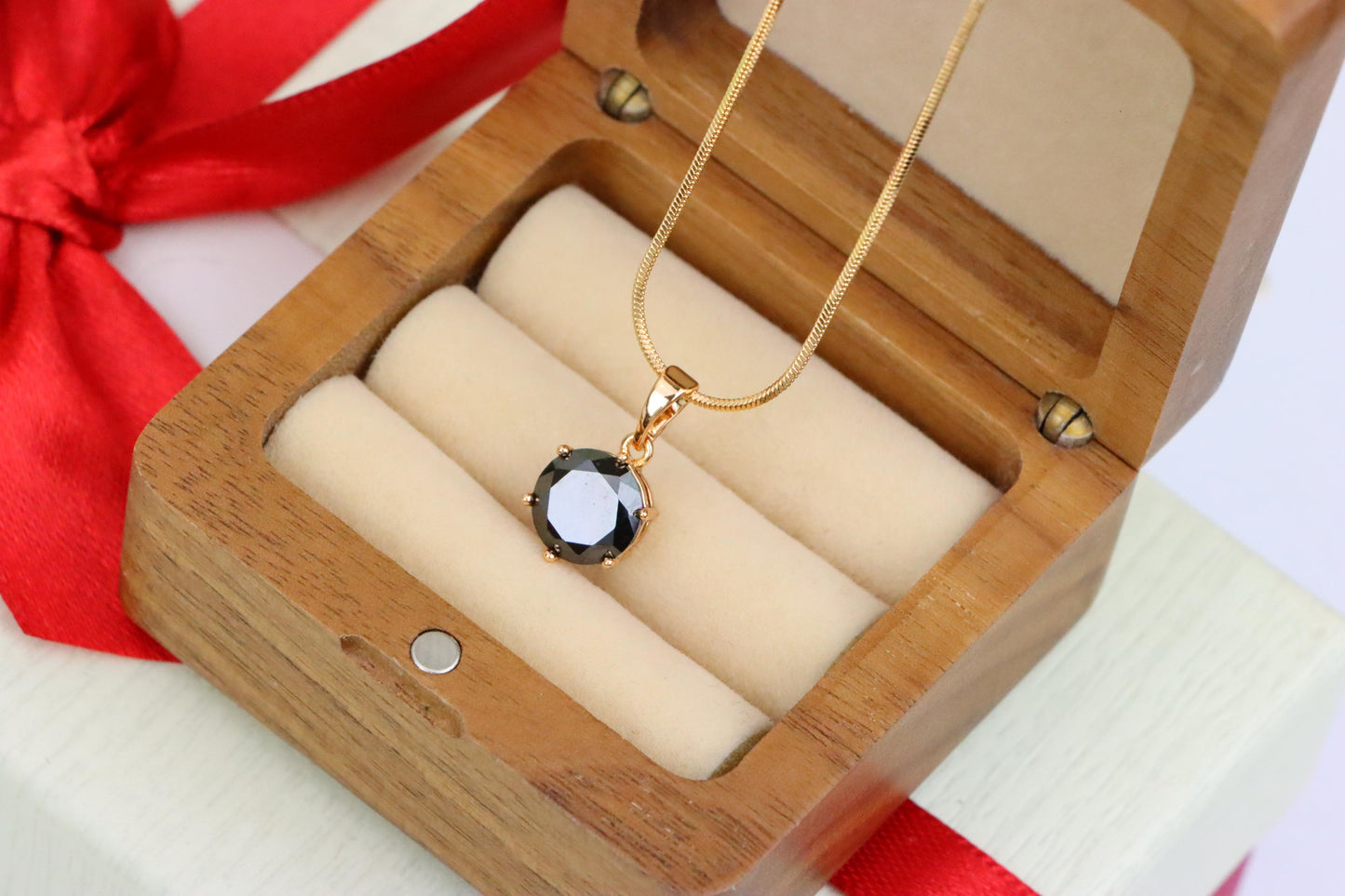 Classic Round Black Pendant in Rose Gold with Glossy Faceted Finish, XPPT1501 (2139-4)