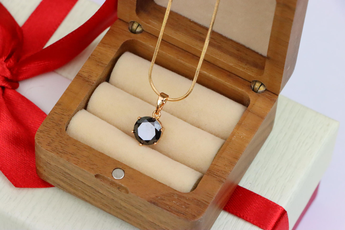 Classic Round Black Pendant in Rose Gold with Glossy Faceted Finish, XPPT1501 (2139-4)