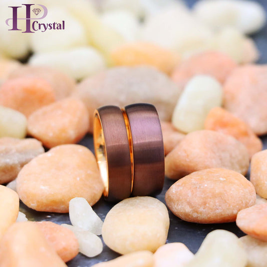 Semi-Domed Brushed Brown IP Plated & Rose Gold IP Plated Tungsten Ring