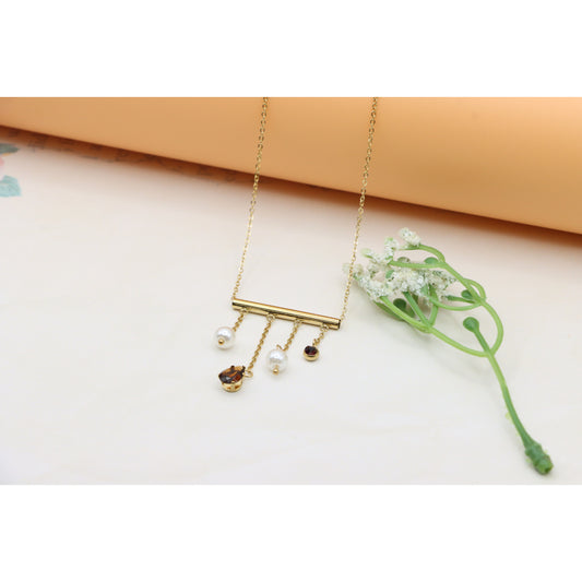 Yellow Gold Plated Pearl Drop Necklace with Crystal Charms, XPNL0361 (2037-1)