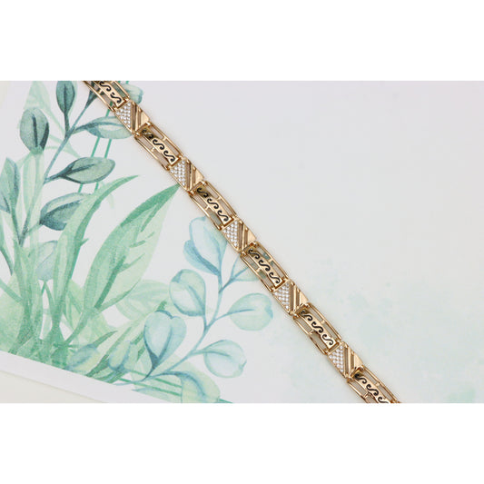 Rose Gold Geometric Link Bracelet with Black and Crystal Accents, XPBL0810 (2081-9)