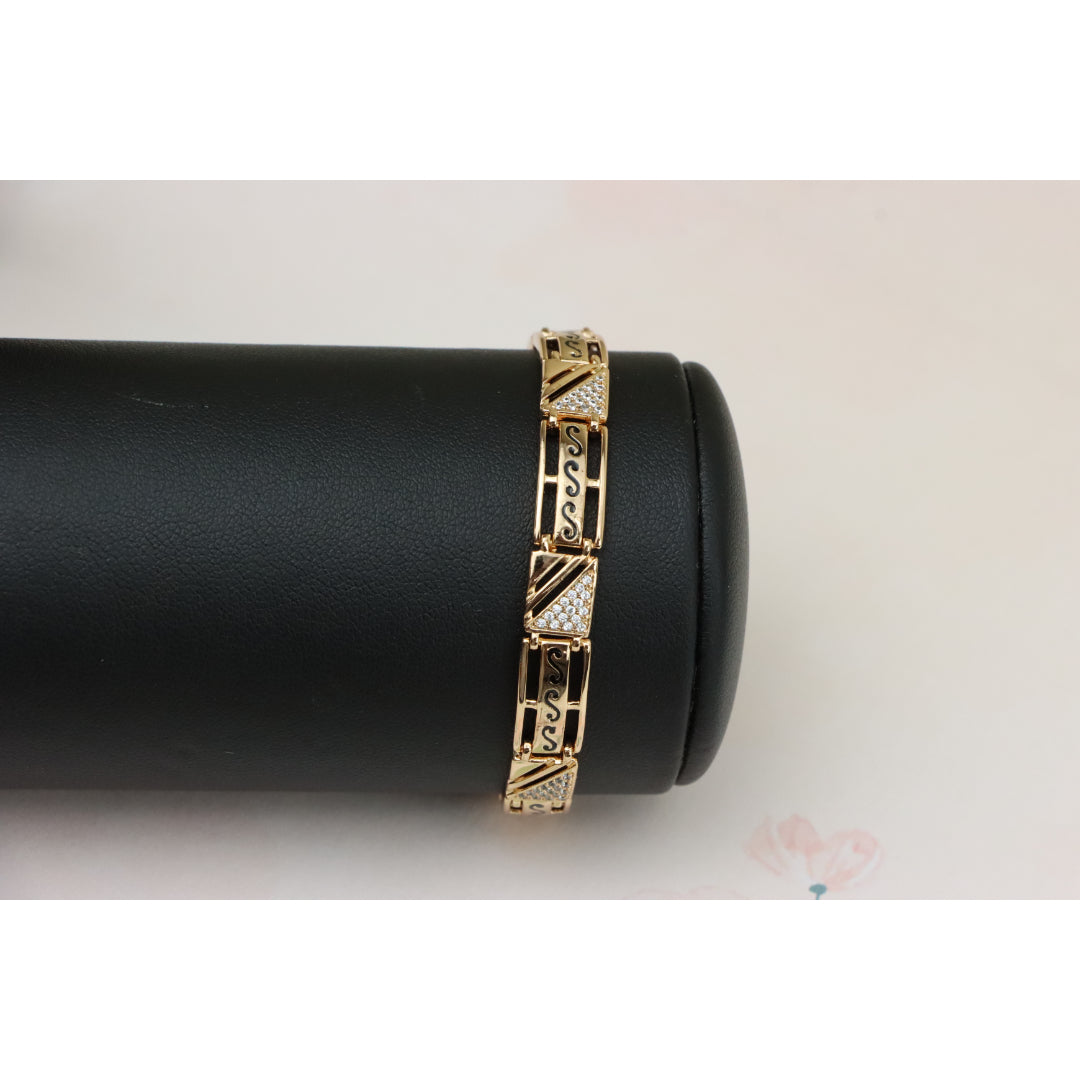 Rose Gold Geometric Link Bracelet with Black and Crystal Accents, XPBL0810 (2081-9)
