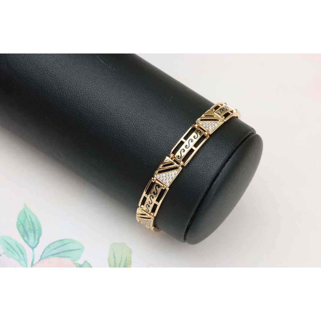 Rose Gold Geometric Link Bracelet with Black and Crystal Accents, XPBL0810 (2081-9)