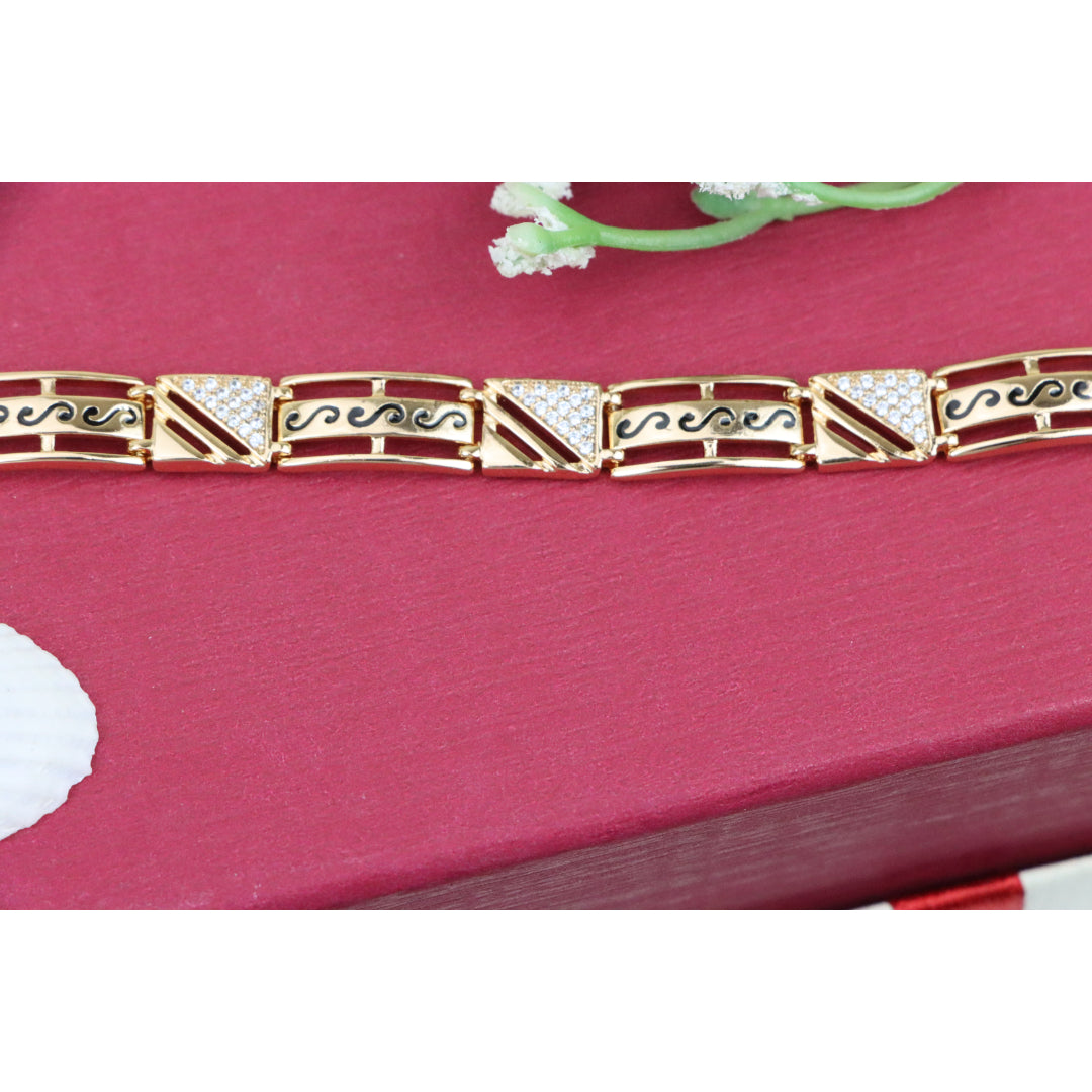 Rose Gold Geometric Link Bracelet with Black and Crystal Accents, XPBL0810 (2081-9)