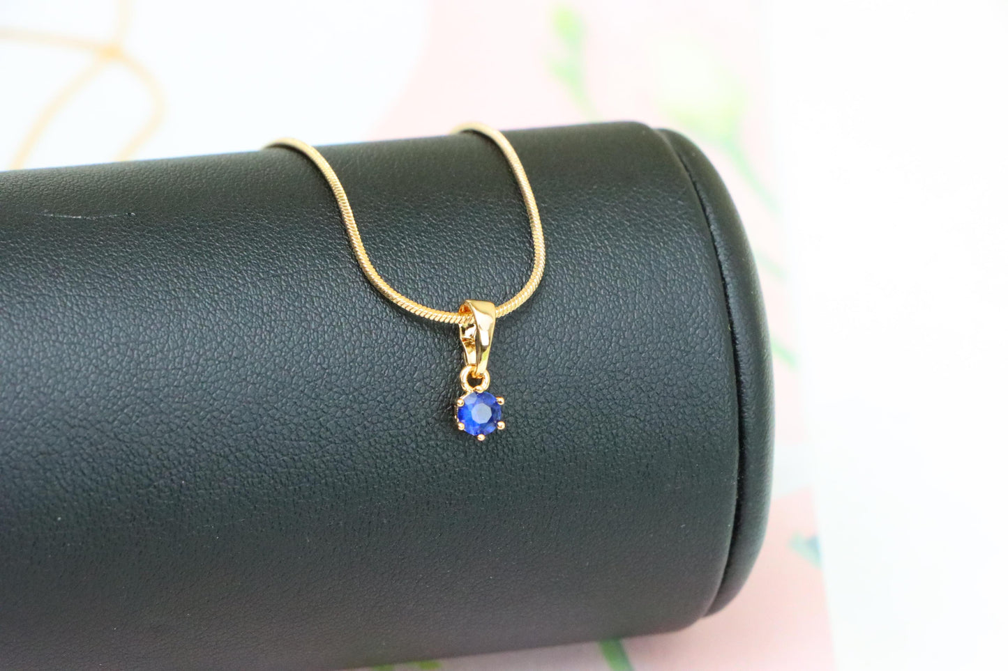 Tiny Round Blue Pendant in Gold Finish for Delicate Everyday Style, XPPT1657 (2163-2)