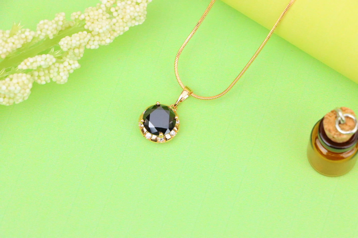 Elegant Black Round Pendant with Gold Plated Finish and Sparkle Accents, XPPT1646 (2163-3)