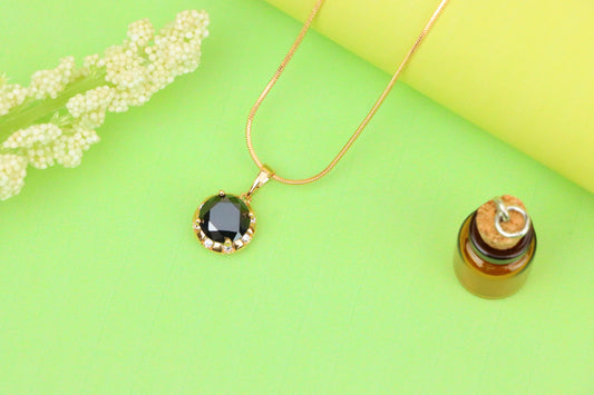 Elegant Black Round Pendant with Gold Plated Finish and Sparkle Accents, XPPT1646 (2163-3)