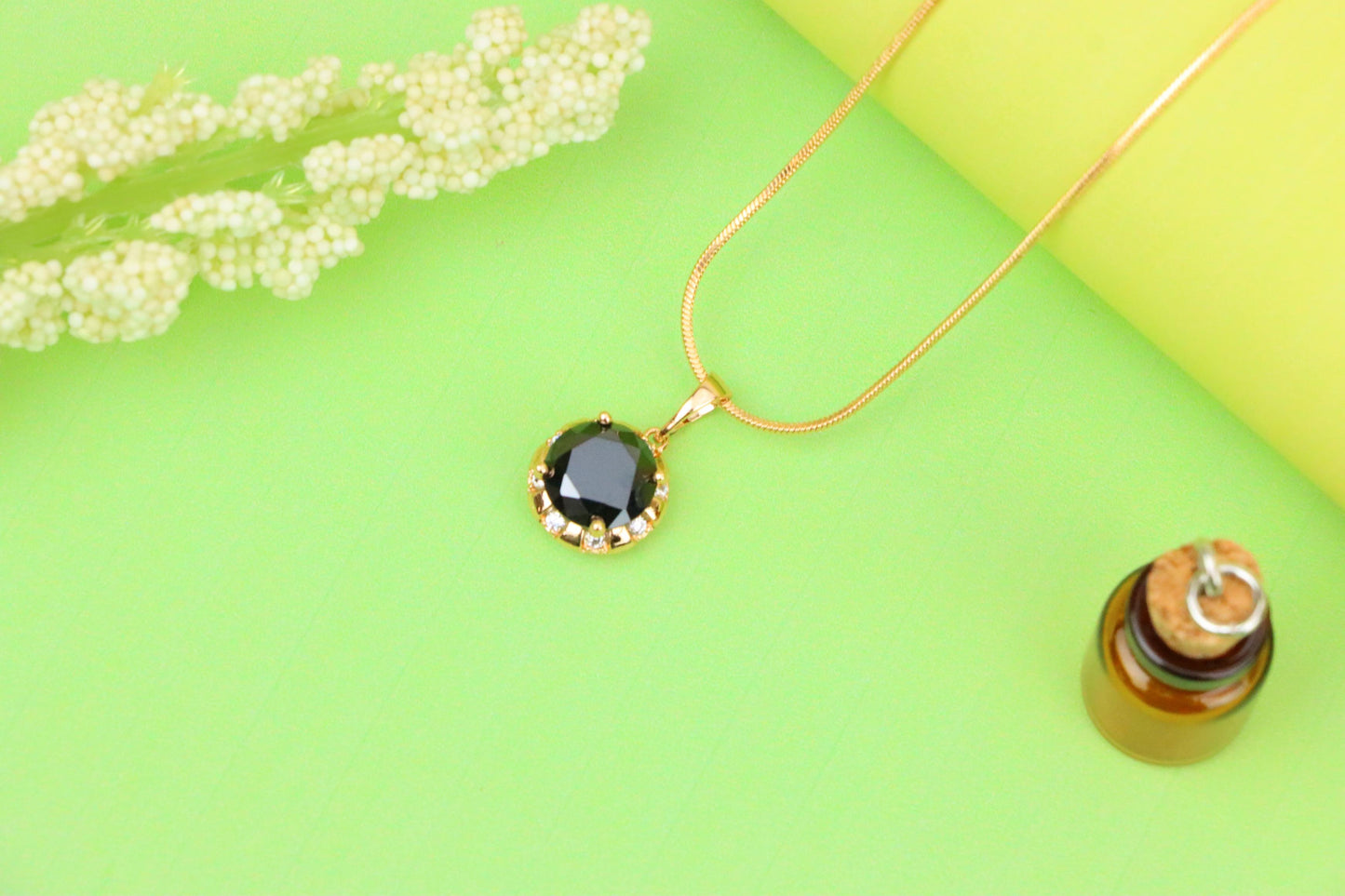 Elegant Black Round Pendant with Gold Plated Finish and Sparkle Accents, XPPT1646 (2163-3)
