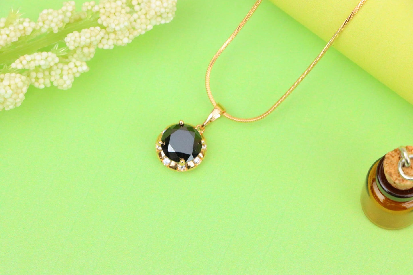 Elegant Black Round Pendant with Gold Plated Finish and Sparkle Accents, XPPT1646 (2163-3)