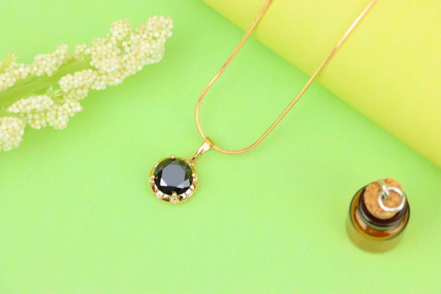 Elegant Black Round Pendant with Gold Plated Finish and Sparkle Accents, XPPT1646 (2163-3)