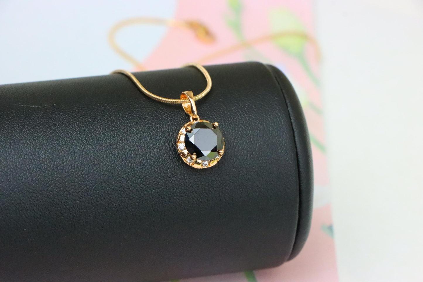 Elegant Black Round Pendant with Gold Plated Finish and Sparkle Accents, XPPT1646 (2163-3)