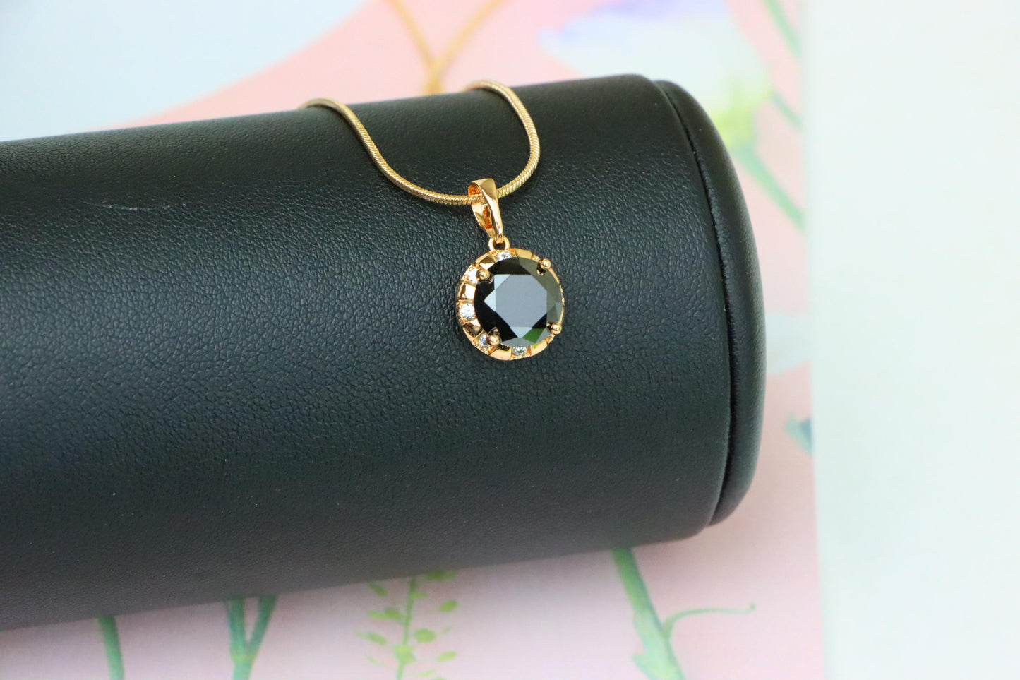 Elegant Black Round Pendant with Gold Plated Finish and Sparkle Accents, XPPT1646 (2163-3)