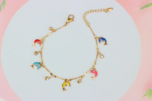 Multicolor Dolphin Charm Rose Gold Anklet for Trendy Beach Vibes, XPAL1056 (2106-5)