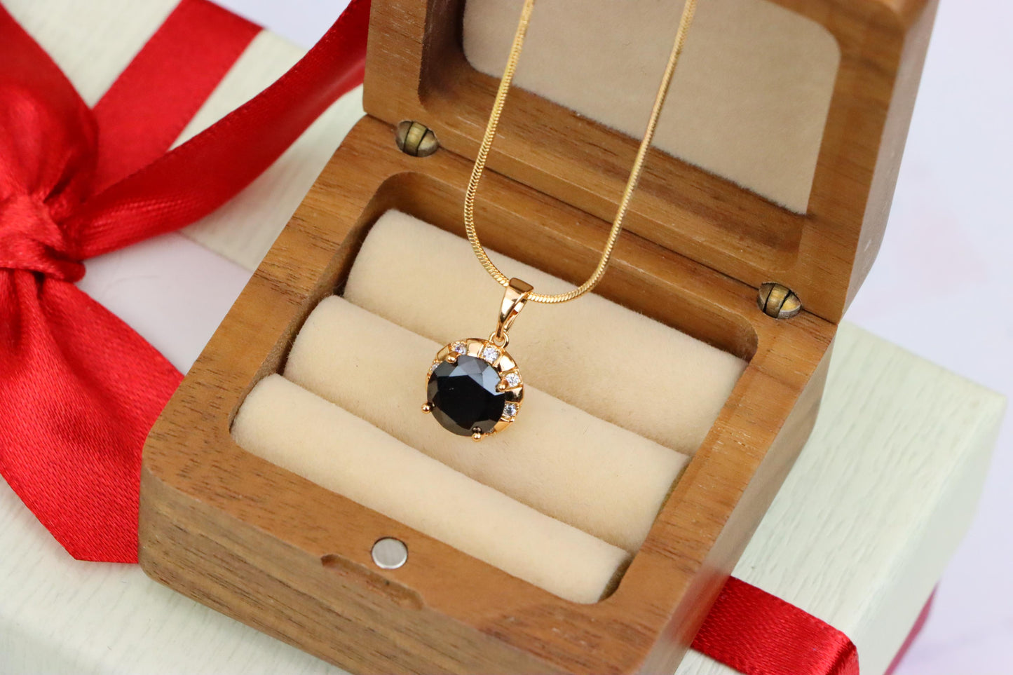 Elegant Black Round Pendant with Gold Plated Finish and Sparkle Accents, XPPT1646 (2163-3)