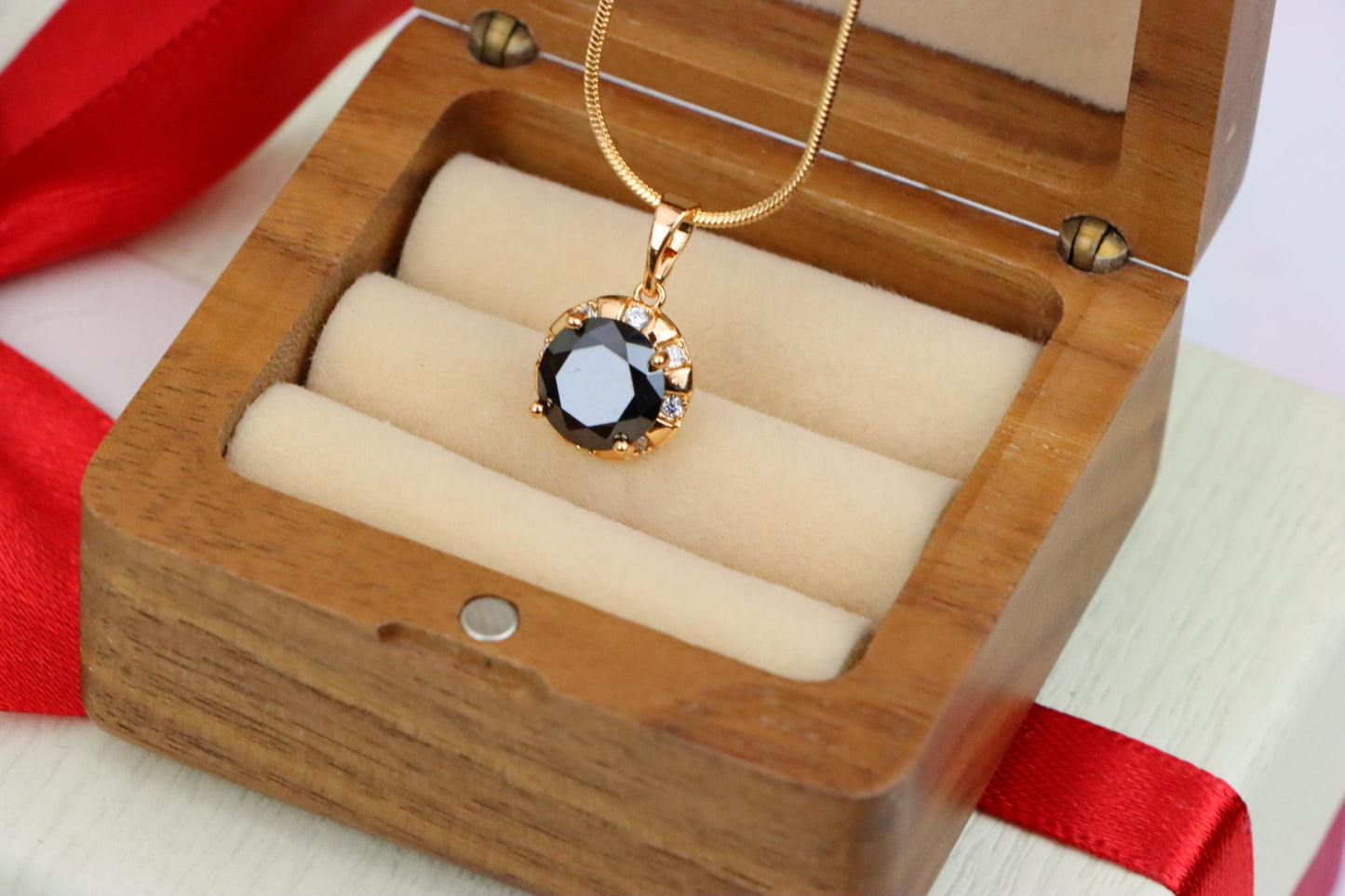 Elegant Black Round Pendant with Gold Plated Finish and Sparkle Accents, XPPT1646 (2163-3)