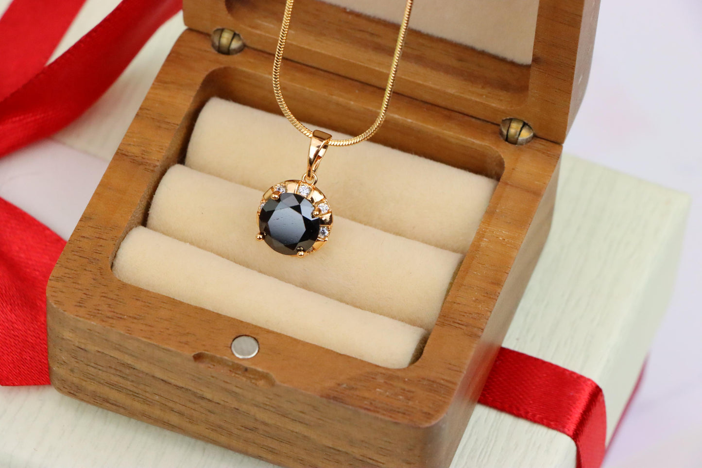 Elegant Black Round Pendant with Gold Plated Finish and Sparkle Accents, XPPT1646 (2163-3)