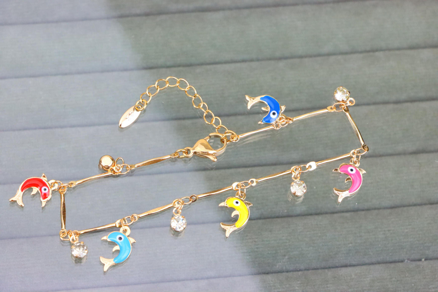 Multicolor Dolphin Charm Rose Gold Anklet for Trendy Beach Vibes, XPAL1056 (2106-5)