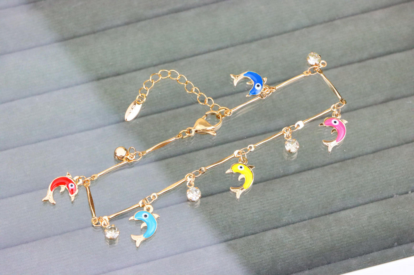 Multicolor Dolphin Charm Rose Gold Anklet for Trendy Beach Vibes, XPAL1056 (2106-5)