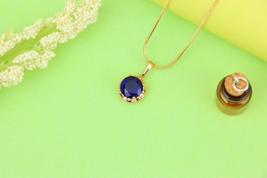 Royal Blue Round Pendant with Sparkling Accents in Gold Finish, XPPT1647 (2163-3)