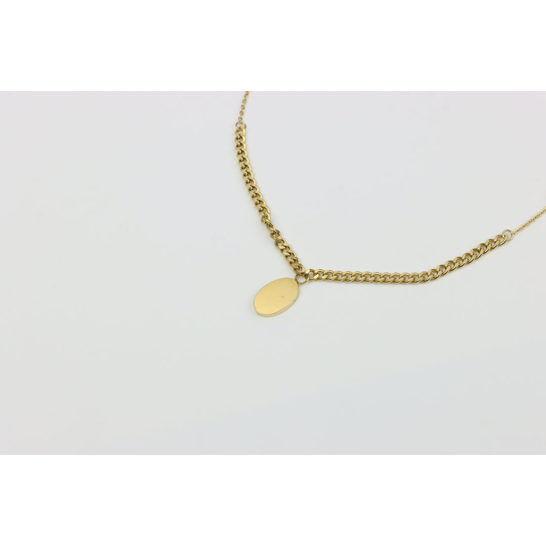 Chic Dual Chain Yellow Necklace with Polished Oval Pendant Charm, XPNL0366 (2037-6)