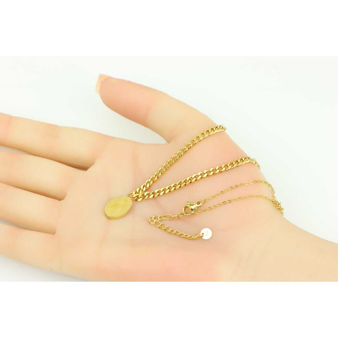 Chic Dual Chain Yellow Necklace with Polished Oval Pendant Charm, XPNL0366 (2037-6)