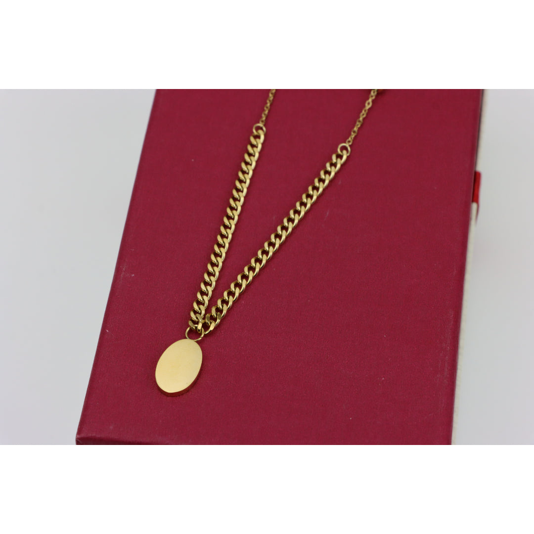 Chic Dual Chain Yellow Necklace with Polished Oval Pendant Charm, XPNL0366 (2037-6)